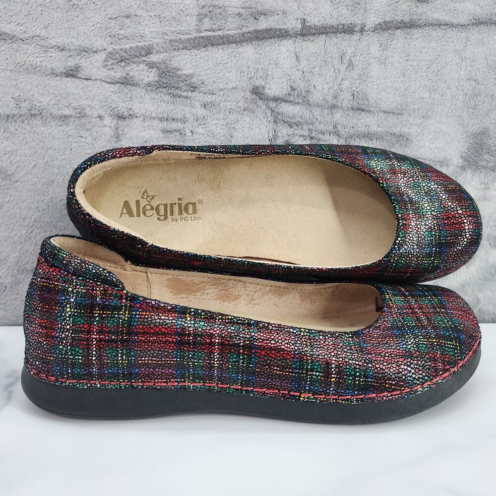 Alegria Size 9 Non-Marking Slip Resistant PET 821 Petal Tartan Leather Slip-ons